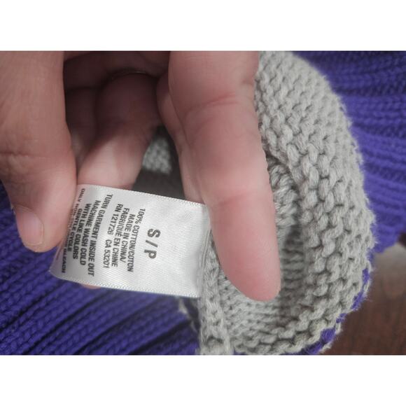 Y2K Revival Cropped Striped Knit Sweater Purple Gray Boxy Ribbed Hem Small - Picture 3 of 6